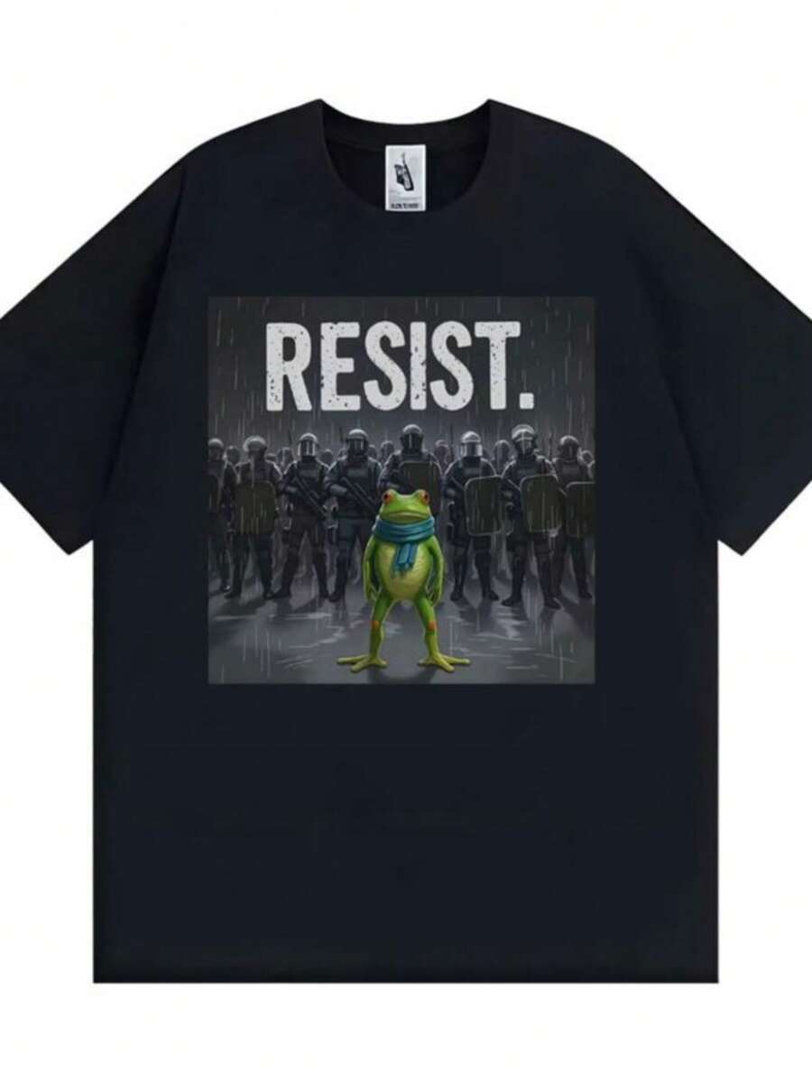 Women's T-Shirts 2026 Portland Frog Resist Funny T Shirt Anti-ICE Protest Meme T Shirts Men Women Fashion Humor 100 Cotton Short Sleeve T-Shirts Tops - 黑色 - 查看 1