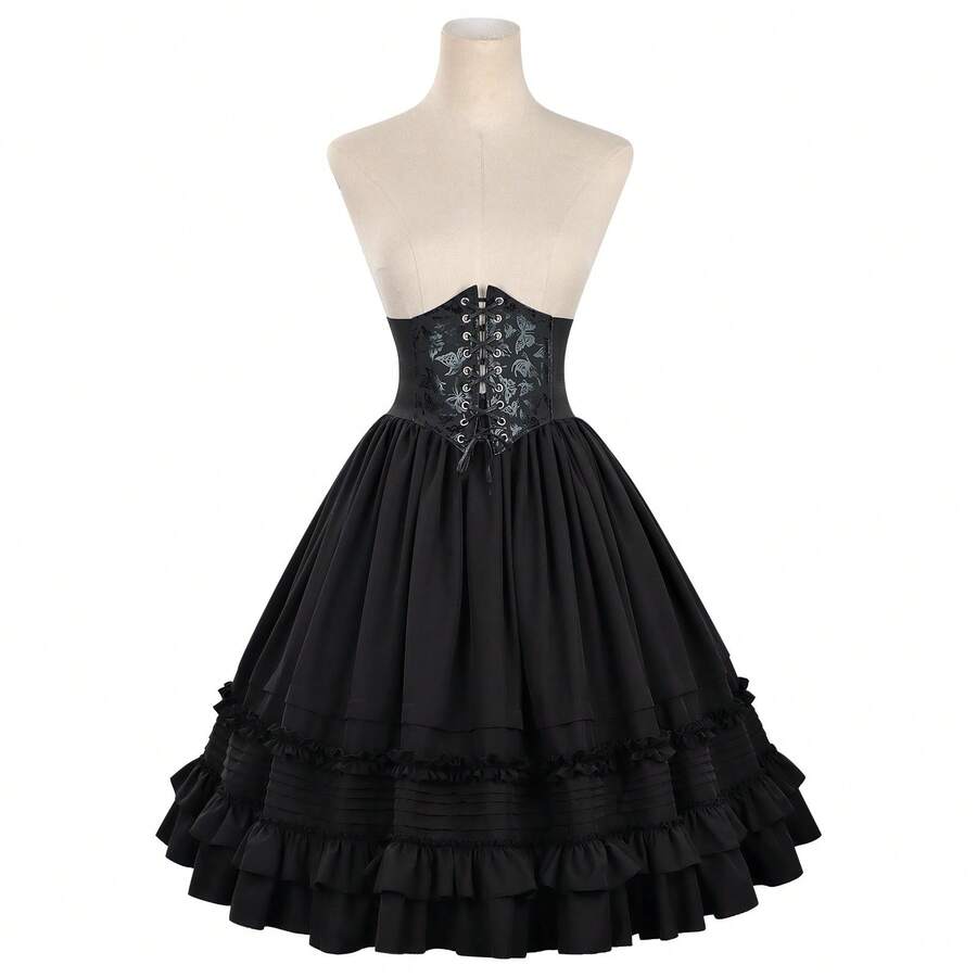 Cosplay Clothing - Retro Lace Mini Skirt In Black + Waist Belt - View 1