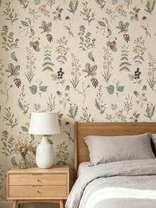 1 Roll Light Yellow Floral Series Wallpaper, Bohemian Style Removable PVC Wallpaper, Modern Minimalist Self-Adhesive Design. This Multi-Functional Home Wall Sticker And Home Decor Sticker Is Suitable For Cabinet Decoration, Bedroom Accent - Multicolor - View 4