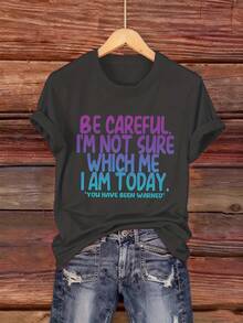 Funny Women's T-Shirt "I'm Not Knowing Who I Am Today" - Pink Crew Neck Letter T-Shirt - Lightweight Casual Everyday T-Shirt For Women - Humorous Gift For Women, Comfortable Fit T-Shirt - 黑色 - 查看 7