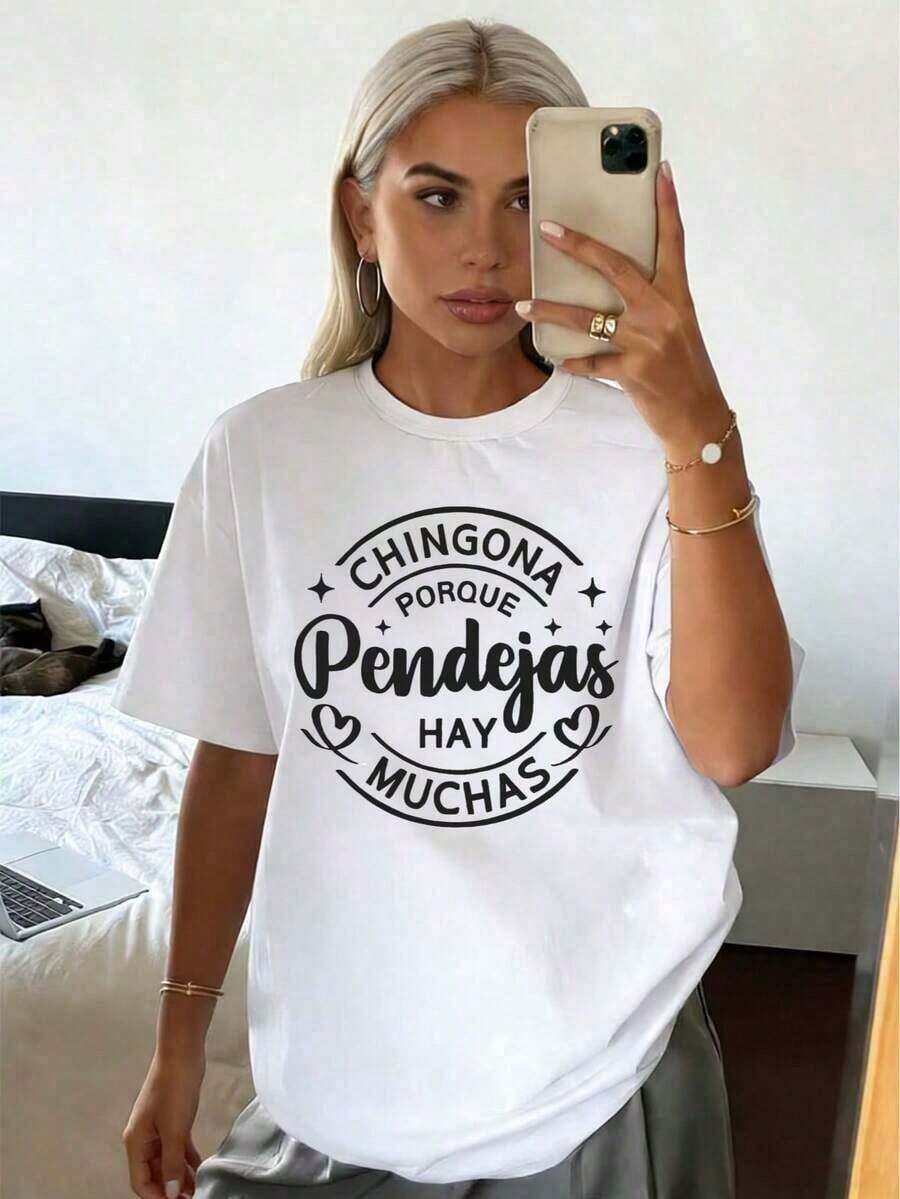 Camiseta estampada en inglés para mujer, camiseta casual minimalista, camiseta estampada de verano para mujer, Y2K, camisetas gráficas para mujer, ropa exterior para mujer, ropa campestre para mujer, ropa de estilo bohemio para mujer, ropa de resort, ropa para fiestas, ropa casual para mujer, ropa de verano, ropa de vacaciones, ropa de verano para mujer, ropa de playa para mujer. - Blanco - Ver 1