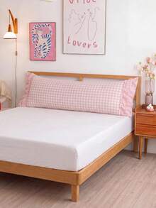 1pc Pink Plaid Pattern Long Pillowcase, Made Of Soft And Comfortable Polyester Fabric. Suitable For Bedroom And Living Room, Essential Home Decor For All Seasons, Simple Decoration, Must-Have Home Accessory, Suitable For Spring And Summer Use - Pink - View 3