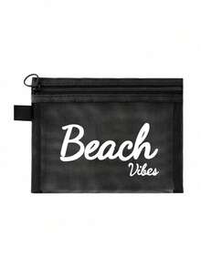 多色時尚網格沙灘包，印有「Beach」字樣的化妝包，沙灘主題。大容量透明化妝包，尼龍拉鍊化妝包，輕巧，可存放防曬霜、零食、比基尼和沙灘必需品。春/夏收納，耐用，非常適合游泳、沙灘、潛水和夏季假期，學生返校，輕巧防曬收納包，適合朋友、母親節、返校季節 - 彩色 - 查看 15