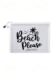 多色時尚網格海灘包，印有「Beach」文字的化妝包，海灘主題。大容量透明化妝包，尼龍拉鍊化妝包，輕巧，可存放防曬霜、零食、比基尼和海灘必需品。春/夏儲物，耐用，非常適合游泳、海灘、潛水和夏季假期，學生返校，輕巧防曬儲物包，適合朋友、母親節、返校季節 - 彩色 - 查看 13
