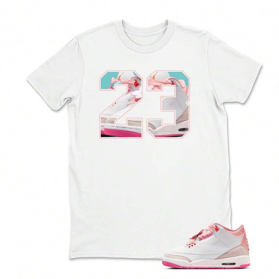 AJs 3 Spring Flowers No. 23 Sports T-Shirt, Streetwear Style Graphic T-Shirt, Unisex T-Shirt, T-Shirt To Match Sneakers, Clothing For Adults And Children. - 款式 - 查看 1