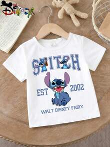 Disney Lilo & Stitch Kids' White T-Shirt, Preppy Style Letter Print Casual Top, Ideal Holiday Outfit, Sweat-Absorbent And Breathable - trắng - Xem 3