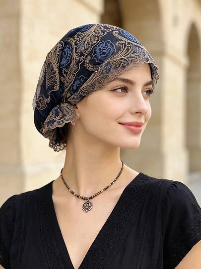 1 pieza Pañuelo para la cabeza bordado de poliéster multicolor estilo bohemio para mujer, cinta elástica para la cabeza para eventos, vacaciones, hogar, uso diario, todas las estaciones