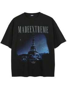 Tiny Spark Camiseta gráfica vintage con estética negra de la Torre Eiffel de París - Negro - Ver 2