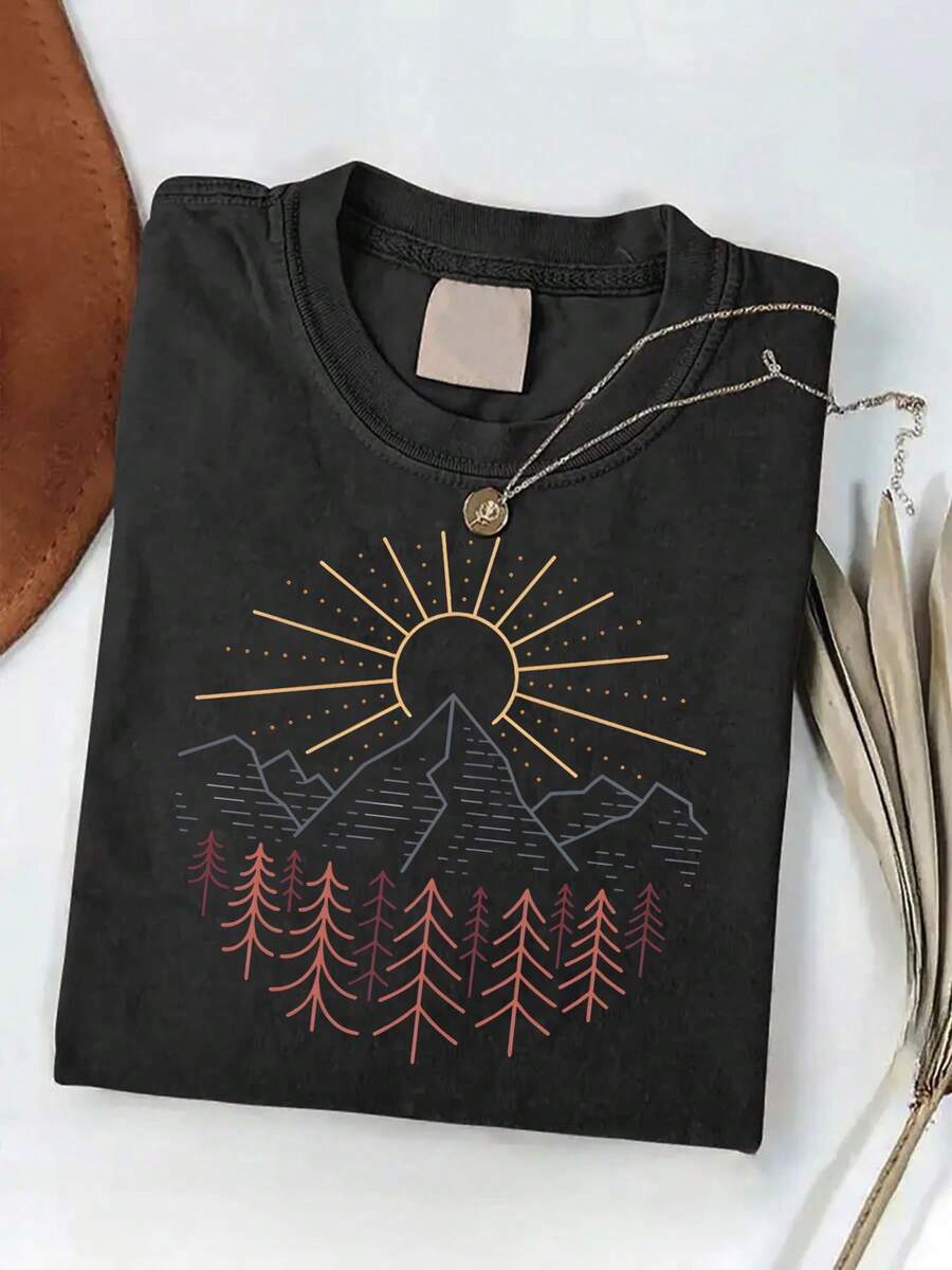 Camiseta de algodón puro para mujer, camiseta con estampado de sol para pesca nocturna, camiseta de marca de moda vintage de algodón batik de alta calidad, camiseta para hombre, esencial para la playa, camiseta de verano, regalo para vacaciones, regalo casual perfecto. - Negro - Ver 1