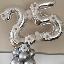 1pc 32 Inch Large Silver Number Foil Balloon, Suitable For Birthday Party Decoration, First Birthday Scene Arrangement, Atmosphere Background Decoration, Anniversary Decoration, Wedding Decoration, Valentine's Day, Mother's Day, Christmas Decoration, Indoor And Outdoor Decoration, Home Decoration, Room Decoration, Graduation Ceremony Decoration - Silver - View 1