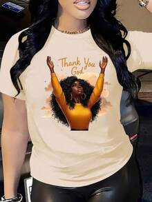 Camisetas estampadas para mujerCamiseta blanca para mujer con estampado 'Gracias a Dios' | 100% Crew Neck Short Sleeve Top With Praying Hands And Orange Lettering Design, Breathable Four Seasons Christian Faith Clothing, Machine Washable Casual Wear, Religious Theme Pattern Shirt,Camiseta gráfica para hombre,Top de estilo urbano hip-hop,Camiseta holgada de estilo retro para hombre,blusas para mujer,La elección perfecta para tus atuendos de San Valentín - Blanco - Ver 1