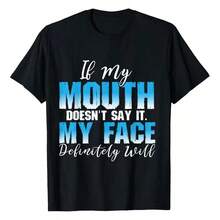 Moda a la Moda NUEVO Si mi boca no lo dice, mi cara lo hará - Camiseta sarcástica y divertida para mujer, talla grande, con estampado gráfico - Estilo callejero vintage, unisex, de algodón, manga corta, cuello redondo, playeras de mujer - Negro - Ver 1