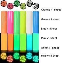 6 Sheets 12"X 10" PU - Heat Transfer Vinyl Glow In Dark Iron On Vinyl Luminous Fluorescent Color Vinyl For T-Shirts Easy To Cut - Glow-in-the-dark Lettering Film - View 9