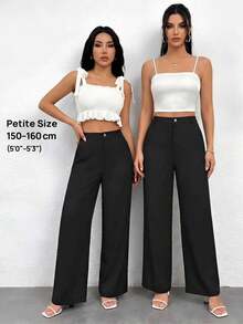Pantalones casuales simples de unicolor para mujer para usar todos los días - Negro - Ver 9