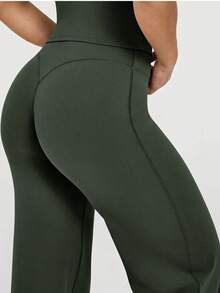 1 Pair Of Women's Loose-Fitting, Solid-Color Wide-Leg Yoga Pants, Comfortable And Versatile, Suitable For Running, Working Out, And Yoga In Spring - Green - View 7