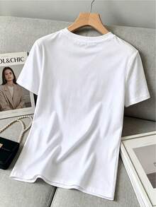 New York Letter Print T-Shirt, Women's Short Sleeve Crew Neck Casual Spring Summer Casual Blouse - 白色 - 查看 4