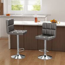 GartistGo Bar Stool Set Of 2 -Grey, 360° Swivel, Upholstered, Height Adjustable  Bar Stool - Gris - Ver 4