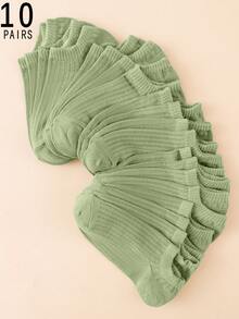 1/5/6/10 Pairs SageGreen Ribbed Ankle Socks, Breathable, Wear-Resistant, And Non Slip Socks For All Seasons, Basic Casual Socks For Men And Women - Olive Green - View 14