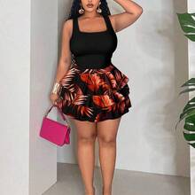 Slayr Vintage Leopard Print Plus Size 2 Pieces Set, Suitable For Vacation, Music Festival - Multicolor - Ver 6