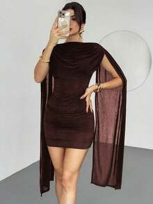 Vestido elegante y casual con cinta fluida y delgada, vestido de festival/vestidos elegantes para fiesta/atuendos de Acción de Gracias para mujeres/vestido de Año Nuevo/vestidos de invierno para mujeres/ropa de otoño/vestido de Año Nuevo/vestido de fiesta/falda negra/vestido negro - Marrón - Ver 7