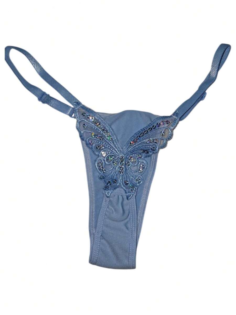 Butterfly Panties Kit 2 Microfiber Thong Lingerie Sexy Sensual Adjustable G-String - Celeste - Ver 1