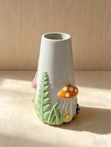 1Pc 3D Mushroom Relief Resin Vase Set - Cute Cottagecore Flower Vase For Living Room & Desk, Home Decor Accent | Home Decor, Room Decor, Boho Decor, Desk Decor, Cute Collectible, Unique Gift, Table Centerpiece, Housewarming Gift - New Model - View 7