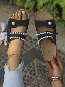 Europäische und amerikanische Teenager neue weiche Kork Kreuzriemen lässig Pantoffeln, Retro minimalistisch Outdoor lässig vielseitig offene Zehe Indoor/Outdoor Pantoffeln, bequeme Mode Alltagskleidung, Schule, Reise Sandalen - Schwarz - Übersicht 5
