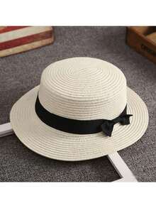 1pc Boho French Raffia Bow Knot Straw Hat For Women, Summer Beach Sun Protection Panama Hat - Multicolor - View 8