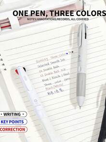 2支装三色圆珠笔,三合一按动式多色圆珠笔,黑色、红色和蓝色速干墨水,CS双头圆珠笔,颜色优雅,适用于办公、学习、记笔记、书写和标记,返校礼物 - 預設 - 查看 5