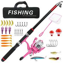 2.4m Pink Fishing Rod & Reel Combo With Pre-Spooled Reel Landing Net Tackle Box Travel Portable Fishing Kit - Pink - View 2