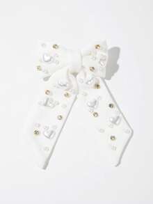 1pc Elegant Gemstone Pearl Heart Flower Spring Clip Headpiece, Minimalist Sweet Luxurious Versatile Accessory For Women,Hair Slide,Claw Clips - White Heart - View 4