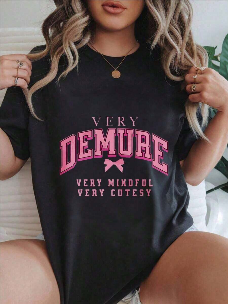 Muy Discreta, Muy Delicada, Muy Adorable, Camiseta Casual con Estampado a la Moda para Mujer, Adecuada para Todas las Temporadas
-Blanco - Negro - Ver 1
