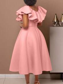 Elegant Summer Dress With Ruffles And A Full Skirt - Pink - View 2