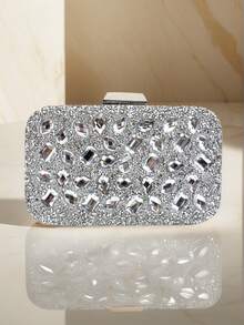 Acrylic Rhinestone Evening Bag Party Wedding Clutch Hot Design Chain Shoulder Handbag - Silver - View 2