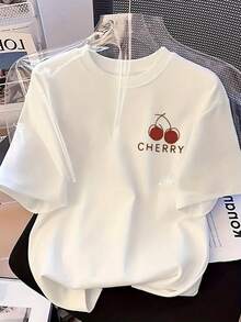 Camiseta Casual para Mujer con Estampado de Cerezas - Manga Corta, Cuello Redondo, Tela Ligera de Fibra Seda de Hielo, Diseño Blanco con Cerezas Rojas, Perfecta para Primavera y Verano, Camisetas para Mujer Y2k Camiseta Camisa De - Blanco - Ver 1