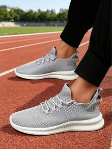 Giày thể thao đế bằng cổ tròn thoáng khí mới dành cho nam, giày sneaker nhẹ, thời trang. - Xám - Xem 2