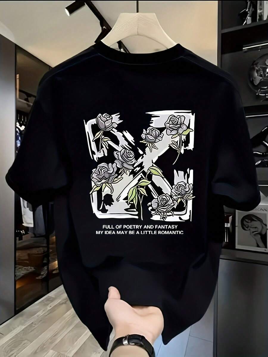 Camiseta de manga corta - Moda masculina - Talla grande - Corte holgado informal - 180G - Camiseta con rosas. Las blusas transpirables que absorben el sudor y son aptas para lavado a máquina, un regalo perfecto para las vacaciones o festivales de un amigo.Camiseta Y2k - Blanco - Ver 1