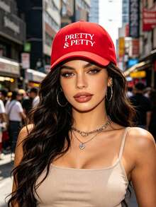1件女款「PRETTY & PETTY」印花棒球帽，休閒街頭風老爹帽，可調節透氣防曬帽，適合日常戶外旅行穿著 - 彩色 - 查看 4