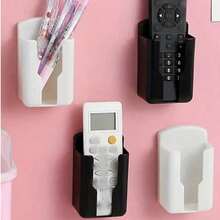 2pcs Wall-Mounted Remote Control Holder, Phone Stand & Storage Box, Self-Adhesive Bedroom Organizer, Plastic Charging Station & Remote Control Storage Rack, Wall-Mounted Air Conditioner Remote Control Holder - Multicolor - View 3