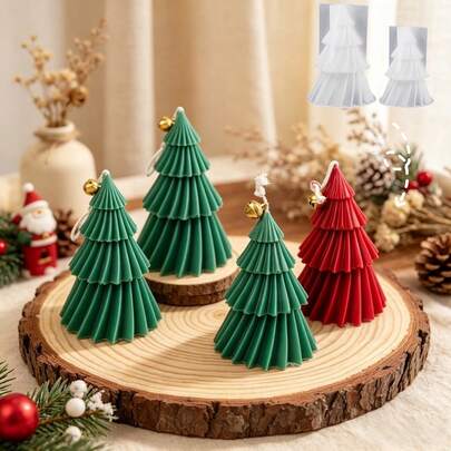 1 khuôn silicon hình cây thông 3D, dùng để tự làm nến thơm hình cây thông Noel, khuôn trang trí nến Giáng sinh thủ công.