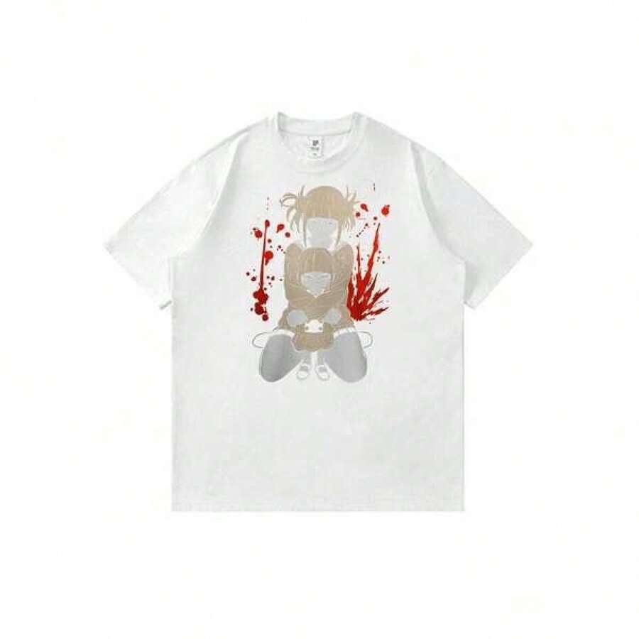 Camiseta de cuello redondoMy-Heros-Academia-Himiko-Toga-Bloody Summer Anime Character Print T-Shirt Unisex Crew Neck Casual Streetwear Tops,Camiseta con estampado kawaii,Top de estilo urbano hip-hop,blusas para mujer,La elección perfecta para tus atuendos de San Valentín,afiliado ,camiseta masculina con gráfico divertido,Prenda masculina de moda - Blanco - Ver 1