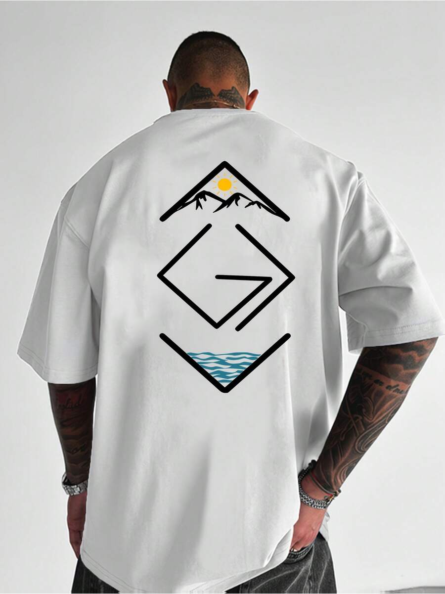 Christian Themed T-Shirt| Casual, Loose-Fitting, Breathable Short-Sleeved T-Shirt With "God Is Greater Than The Mountains And The Sun" Print, Cross Design, Machine Washable, Suitable For Summer Outdoor Activities And Casual Wear, Summer Clothing, Plus Size. - 白色的 - 查看 1