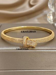 18K Gold Plated Full Diamond Knot Bangle Bracelet, Girl's Bracelet, Charming Bracelet, High-End Luxury Jewelry, Copper Bracelet, Suitable For Daily Wear, Parties, Vacation Season, Girl's Beach Accessories, Summer Accessories, Birthday Gift, Mother's Day Gift, Valentine's Day Gift, Girlfriend Gift, Bohemian Style Jewelry - Multicolor - View 8