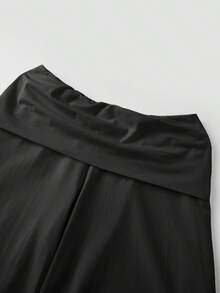 Women's Capri Pants Fold Over Waistband Low Rise Solid Color Wide Leg Cropped Lounge Trousers - Negro - Ver 7