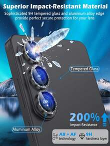 适用于三星 Galaxy S26/S26Plus/S26 Ultra/S25/S25 Ultra/S24/S23/S22 的钻石装饰相机镜头保护膜套装，9H 钢化玻璃 + 铝合金镜头环 [闪亮装饰]，超清晰独立镜头盖，闪亮黑色 - 黑色 - 查看 3