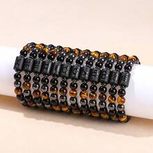 1 pièce Bracelet élastique en pierre naturelle 12 signes du zodiaque 8mm/0,315in, Œil de tigre + Hématite Design unique, Symbolisant la bonne chance, Améliorant l'énergie, Attirant la richesse, Bracelet porte-bonheur, Bracelet de couple, Unisexe, Cadeau spirituel parfait pour les vacances - Multicolore - Voir 2