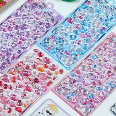 1pc Lightweight Glitter Stickers Suitable For Phone, Water Bottle, Notebook - Self-Adhesive Plastic Shiny Stickers With Cute Animal And Heart Patterns, No Cutting Required, Easy To Peel And Stick 3D Bubble Stickers