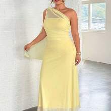 Plus Size Women's Elegant Romantic Fashion Commuter Sexy Elegant Style Asymmetrical Shoulder Bodycon Maxi Dress, Suitable For Party, Beach Vacation, Back To School, Romantic Date, Wedding Season, Birthday, Easter, Spring/Summer Dress - Amarillo - Ver 5
