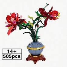 1 conjunto de 505 peças de blocos de montar em formato de flor de íris vermelha, planta em vaso, brinquedo de montagem de flor eterna, decoração criativa DIY, presente para o Dia dos Namorados/Aniversário, decoração para casa, acessório de mesa, brinquedo de quebra-cabeça antiestresse - Multicolorido - Ver 9