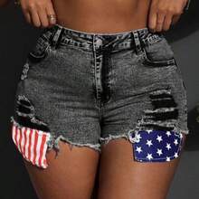 Slayr Plus Size Women 4th Of July Sexy Stretch Denim Super Short Shorts, Blue Women Summer Clothing Women Clothes Woman Summer Clothes Women Bottoms Women Jeans Plus Size - Negro - Ver 1